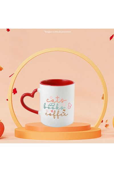 StoryGift Romania Mug with paws and the text "Cats, books, coffee" - cats books coffee with Handle Ini, Cu, STG