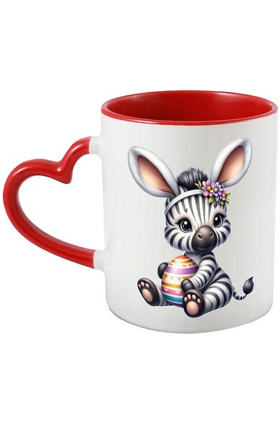 StoryGift Romania Mug with a little zebra, illustration, painted egg, bunny ears, popcorn, pen, With,STG.