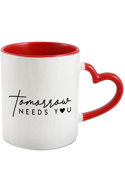 StoryGift Romania Mug with the message "Tomorrow needs you" - importance with Heart Handle R, Cu, STG.