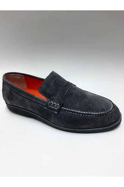 marutti Marutti Genuine Leather Nubuck Gray Color Flexible Laceless Summer Men's Shoes