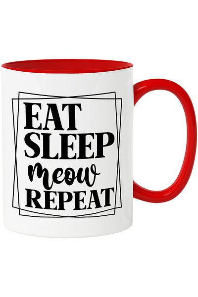 StoryGift Romania Mug with the text "Eat sleep, meow, repeat" - eat sleep meow repeat cat with , With ,STG .