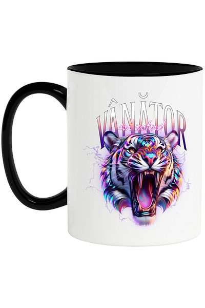 StoryGift Romania Angry Lion with Tiger Fangs Mug Hunter by Instinct, 330ml, Ceramic with Handle Ne, With, STG.
