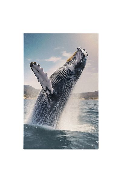 StoryGift Romania Tablou Canvas: Fotografie Cu O Balena Care Se Rasuceste - Mare Joaca Apa Pictura Digitala