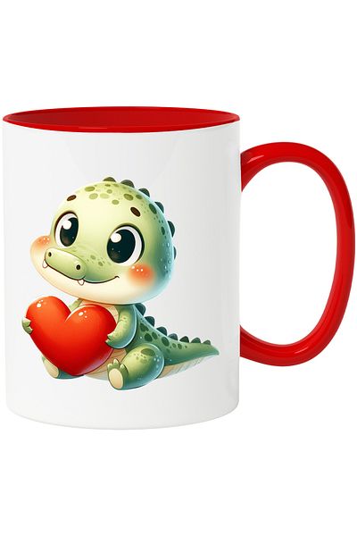 StoryGift Romania Mug with a baby crocodile holding a heart | illustration | care | childhood | , With ,STG .