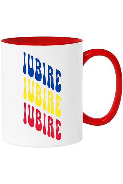 StoryGift Romania Mug The Word Love, in the Colors of the Romanian Flag, Red, Yellow, Blue, Te, Cu, STG.