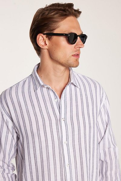 Tudors Ανδρικό αθλητικό πουκάμισο Relax Fit Oversize Relaxed Cut ριγέ λινό