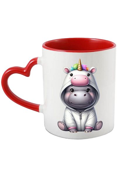 StoryGift Romania Mug with a hippo in a unicorn costume, illustration, cheerful, playful, children, With ,STG.