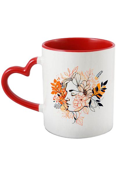 StoryGift Romania Mug with a woman's face | illustration | orange leaves | abstract art | pla, Cu,STG.