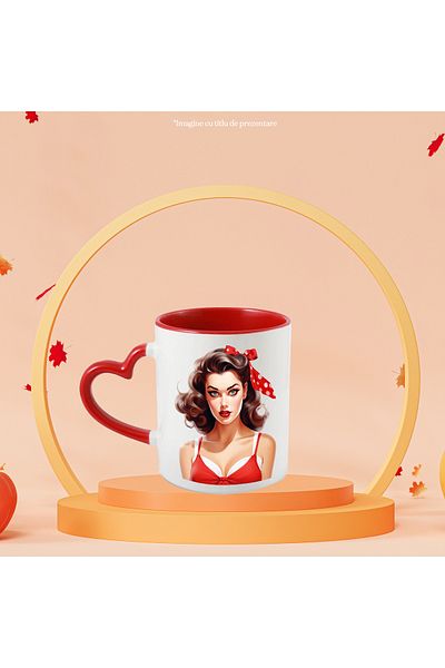 StoryGift Romania Mug with a woman with brown hair, illustration, retro style, old, old fashioned, fru, With ,STG .