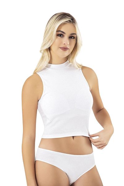 Cansoy Turtleneck Ribbed Padded Ribbed White Crop 6805