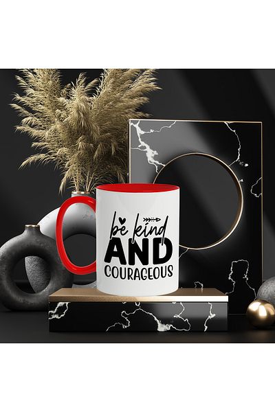 StoryGift Romania Mug with a message that urges you to be good and brave in life with a Red Handle, With Handle, STG