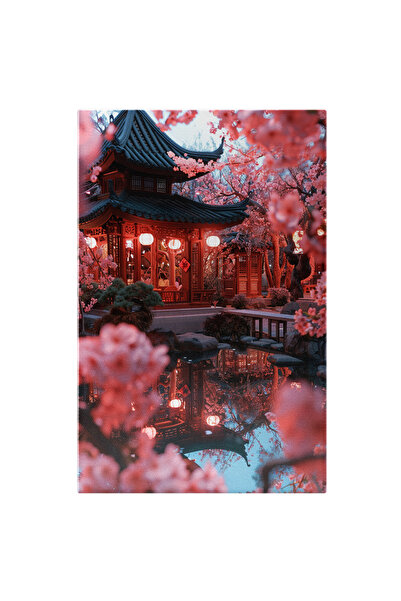 StoryGift Romania Tablou Canvas: Templu Japonez Cu Reflexia In Apa Inconjurat De Flori De Cires In Mediu Linisti
