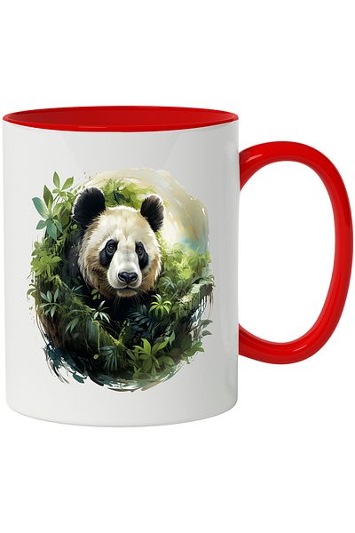 StoryGift Romania Cana Cu Urs Panda, Jungla, Tropical, Foliaj, Frunze, Multicolor 330 ml, Ceramica, Cu ,STG .