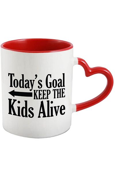 StoryGift Romania Mug with the message "Today's goal: keep children alive" with Red Heart Handle, Cu Ma,STG.