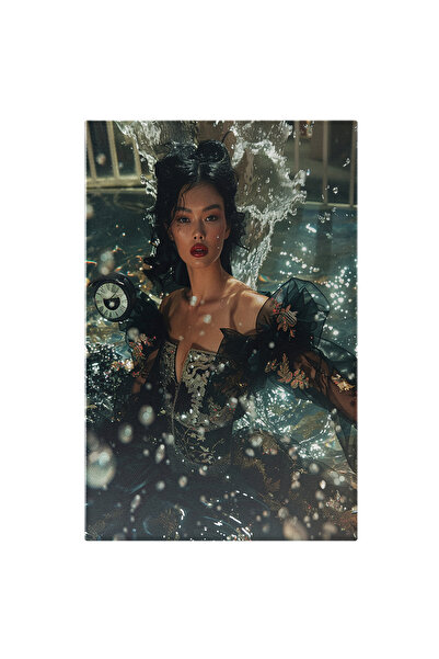 StoryGift Romania Tablou Canvas: Portret Asiatic Al Siluetei Feminine Căzute În Piscină În Rochie De Gală Pictura