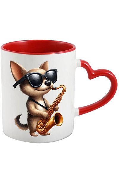 StoryGift Romania Mug with a cheerful puppy playing the saxophone | illustration | glasses | for love, With, STG.