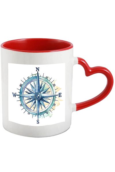 StoryGift Romania Mug with a compass in the shape of a rudder | illustration | cardinal points | north | south , Cu ,STG