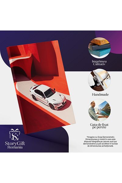 StoryGift Romania Tablou Canvas Autoturism Alb Care Merge Pe Un Drum, Alfa Romeo Giulia Gta O Masina Sport Frumo