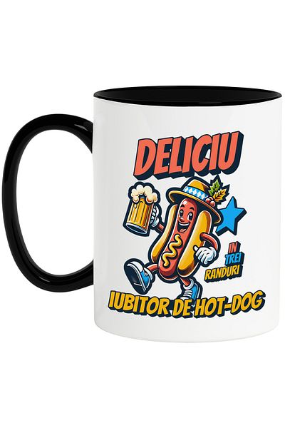 StoryGift Romania Mug Deliciu hot dog lover food beer, 330ml, Ceramic with Black Handle, With Handle, STG.
