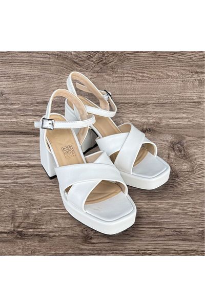 İpek Silk Women White Wedge Platform Heels Shoes