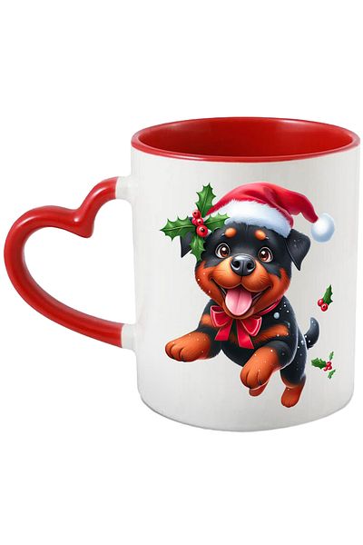 StoryGift Romania Mug with Rottweiler, dog, pet, illustration, mistletoe, Santa Claus hat, With, STG.