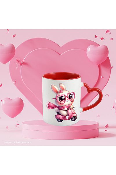 StoryGift Romania Mug with a cheerful bunny riding a scooter | illustration | ride | ful, With ,STG.