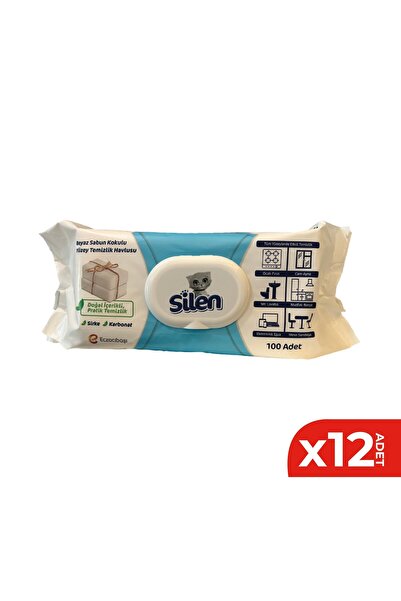 Silen 12 Lİ Yüzey Temizlik Mendili Beyaz Sabun Kokulu 100 lü