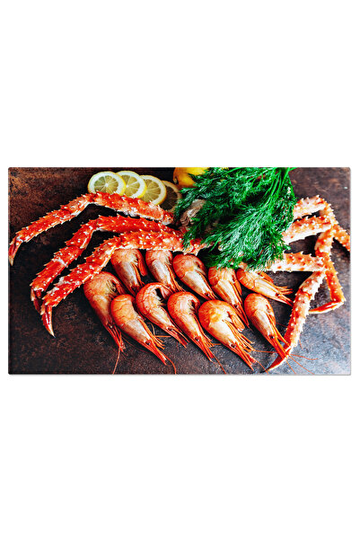 StoryGift Romania Tablou Canvas Pe Masa Sunt Crevete, Crab, Lamaie Si Ierburi...