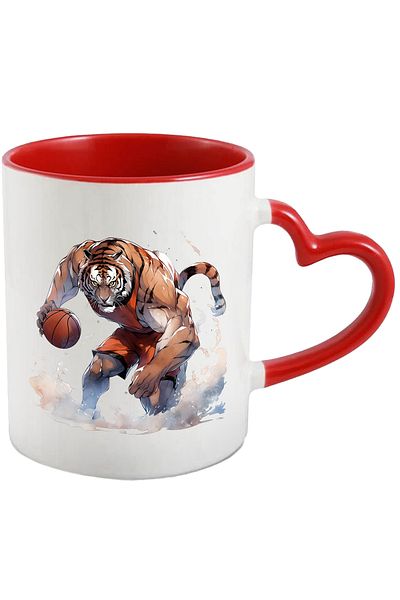 StoryGift Romania Mug with a tiger playing basketball | illustration | sport | competition | match | c, Cu ,STG .