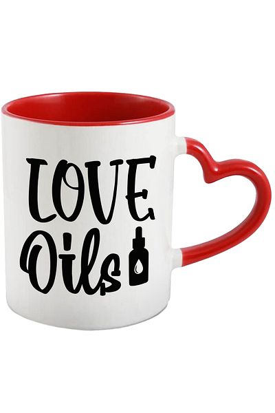 StoryGift Romania Mug with the text in English "Love oils" - love oils with Red Heart Handle, With Ma,STG.
