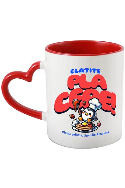StoryGift Romania Fluffy Pancakes Mug, Penguin from Antarctica, 330ml, Ceramic with Heart Handle, With,STG.