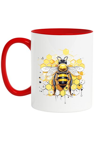 StoryGift Romania Mug with a hardworking bee, illustration, honeycomb, nature, work, sweet with M, Cu, STG.