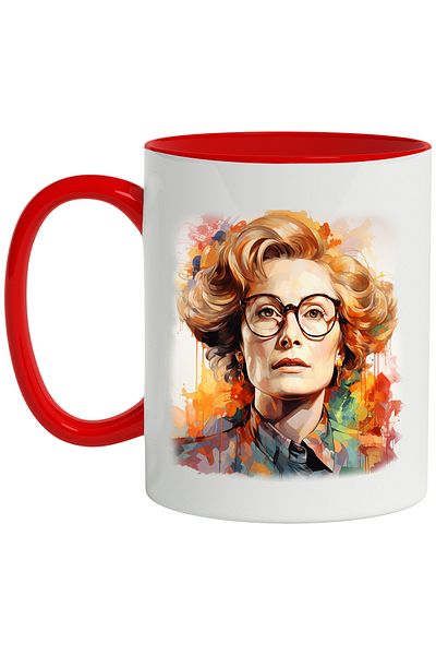 StoryGift Romania Mug With Meryl Streep, Actress, Celebrity, Movie, Series, Multicolor 330 ml, Sky, With, STG.