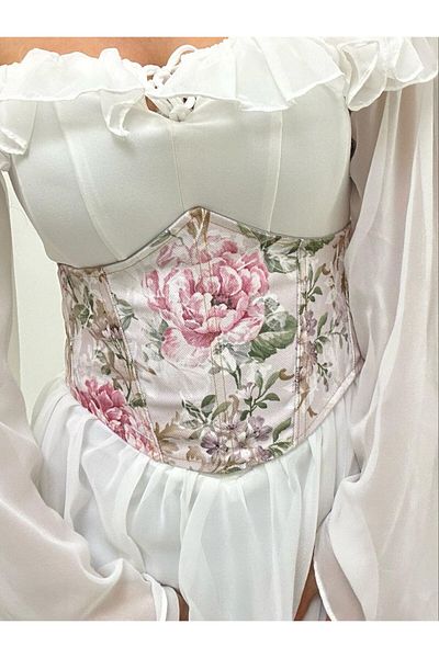 Alessia Vintage Floral Pattern - Back Tie Corset Bustier