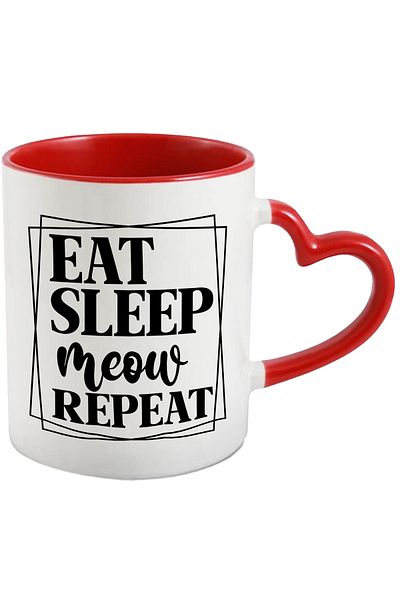 StoryGift Romania Mug with the text "Eat sleep, meow, repeat" - eat sleep meow repeat cat with , With ,STG .