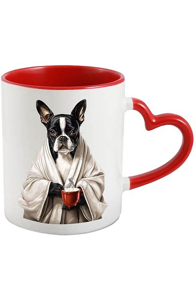 StoryGift Romania Mug with a dog with a white hood holding a cup of hot tea | illustrated, With ,STG .