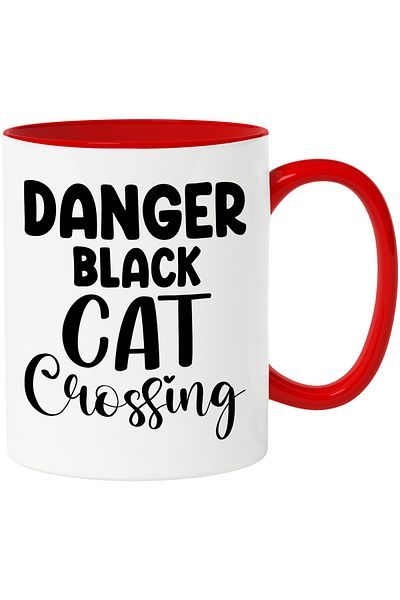 StoryGift Romania Mug with the text in English "Danger, black cat crossing" - Danger, a black cat, With ,STG.