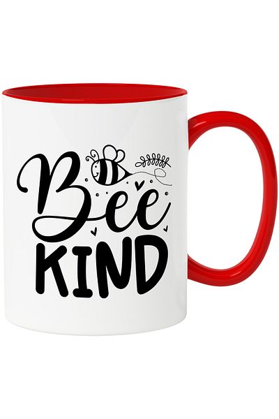 StoryGift Romania Mug with a bee and the text "Bee kind" - be a good worker with Red Handle, With R Handle, STG.