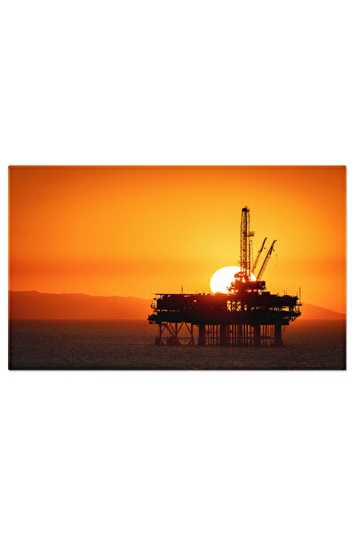 StoryGift Romania Tablou Canvas Apus La Platforma De Foraj Petrolifer Petrol,...