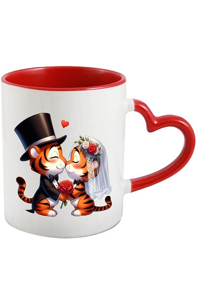 StoryGift Romania Mug with a female tiger and a male tiger at a wedding | illustration | marriage | bride |, With ,STG