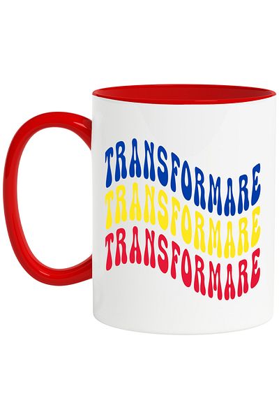 StoryGift Romania Mug The Word Transformation, in the Colors of the Romanian Flag, Red, Yellow, Blue, with ,STG.