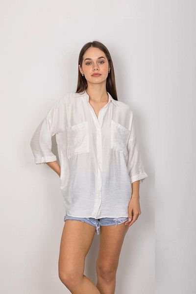 Zerenyus Cămașă albă cu buzunare casual