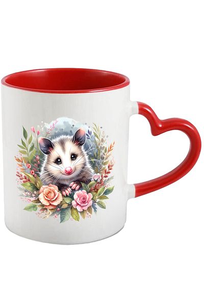 StoryGift Romania Mug with a cheerful possum animal | illustration | flowers | nature | plants | protect, With ,STG.