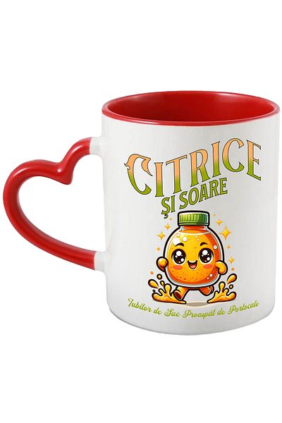 StoryGift Romania Citrus and sun orange juice smile mug, 330ml, Ceramic with Heart Handle R, Cu, STG.