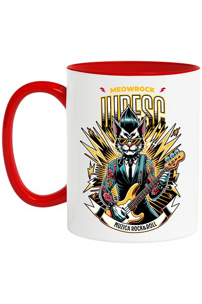 StoryGift Romania ROCK AND ROLL CAT MUG I LOVE MUSIC, CAT LOVERS PARTY, 330ml, C, Cu,STG.