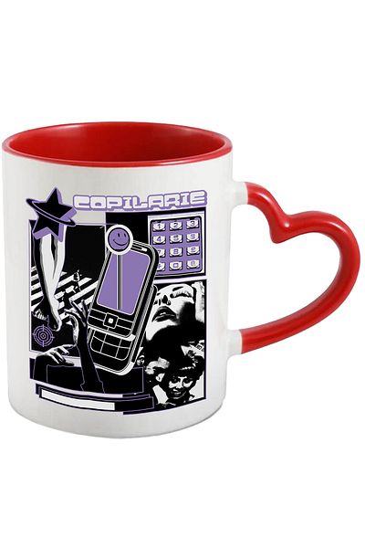 StoryGift Romania Vintage phone mug with childhood graphics, few pixels, 330ml, Ceramic with Handle I, With, STG.