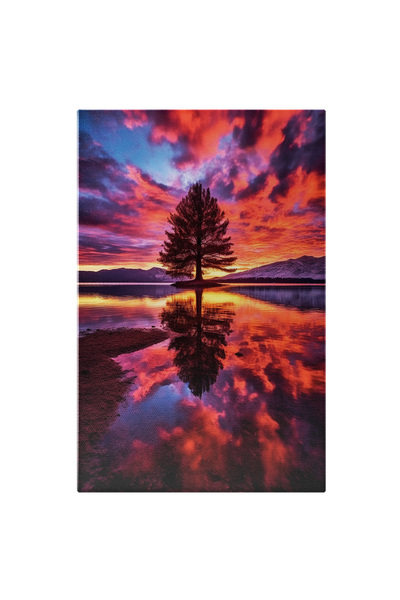 StoryGift Romania Tablou Canvas: Copac Inconjurat De Apa - Apus De Soare Munt...