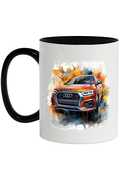 StoryGift Romania Mug With Watercolor Illustration, Car, Audi, Brand, Multicolor 330 ml, Ceramic, With,STG.