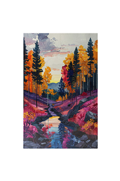 StoryGift Romania Tablou Canvas Padurea Colorata Cu Copaci Inalti Si Un Rau L...