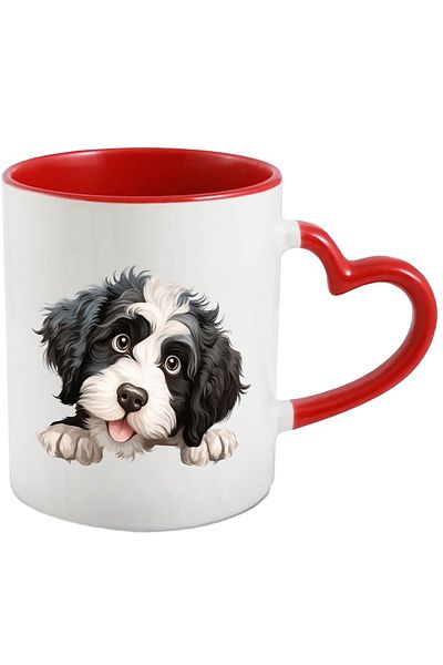 StoryGift Romania Mug with a cheerful dog | illustration | furry | black and white | listens to its master, With ,STG